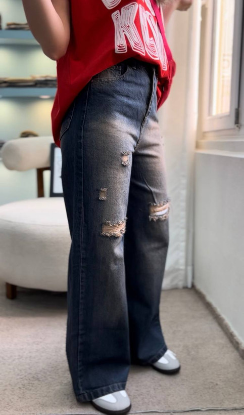 شلوار جین فول بگ Dark blue