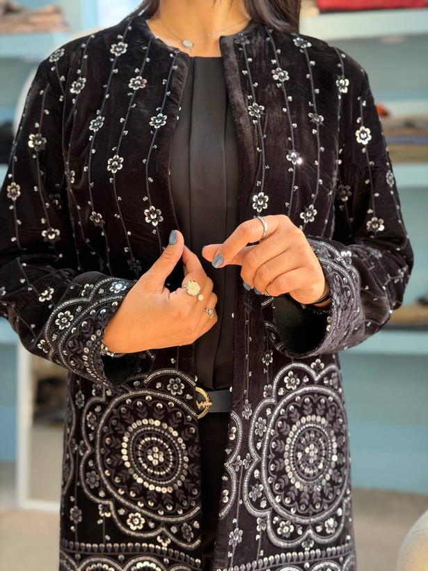 مانتو مخمل پولکدوزی سنتی